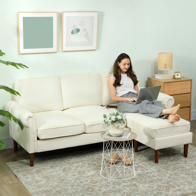 L Shape Sofa, Modern Sectional Couch with Changeable Chaise Lounge, Wooden Legs, Corner Sofa for Living Room, Cream