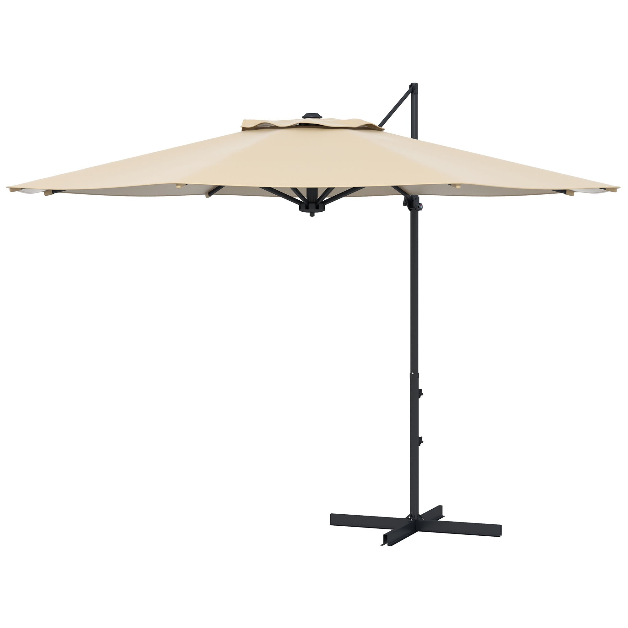 Outsunny 10ft Aluminum Patio Cantilever Umbrella with 360 Degree Rotation Crank Tilt Mechanism Cross Base for Outdoor Khaki 