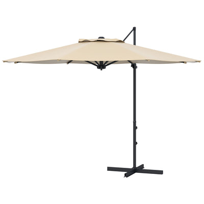Outsunny 10ft Aluminum Patio Cantilever Umbrella with 360 Degree Rotation Crank Tilt Mechanism Cross Base for Outdoor Khaki 
