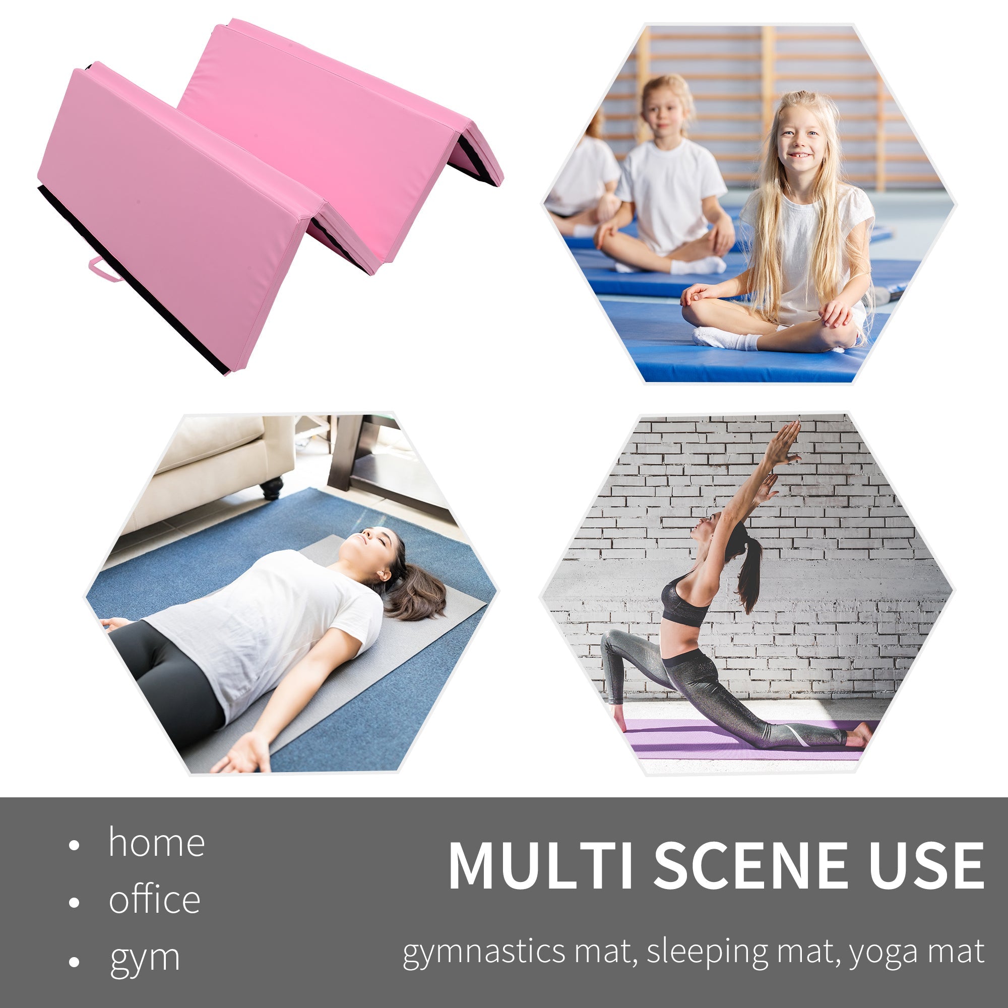 Soozier Folding Gymnastics Exercise Mat 4'x6' Yoga MMA Martial Arts Mat with Carrying Handles Pink 