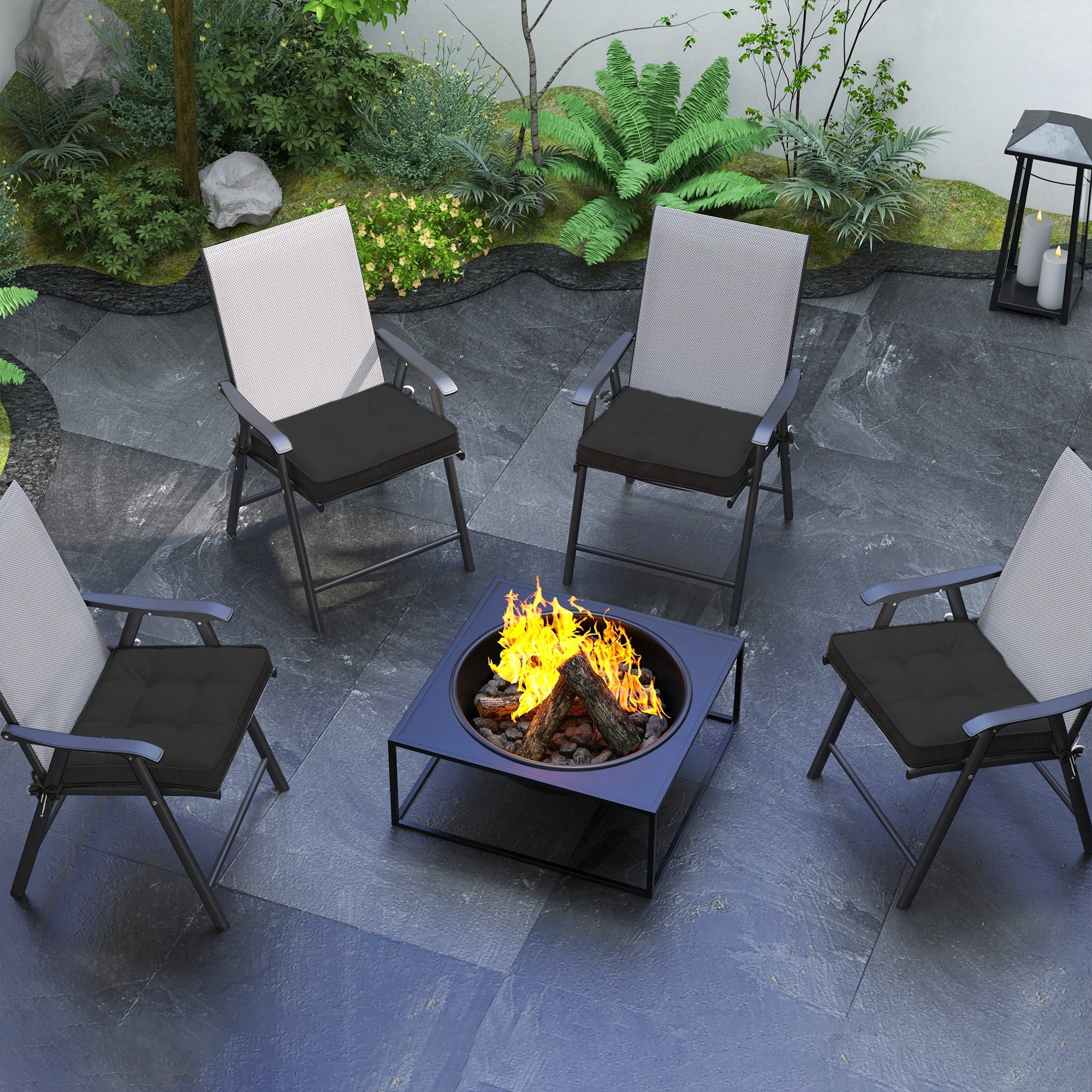 Outsunny 4-Piece Replacement Cushions for Rattan Furniture Outdoor Patio Seat Pad Set Black 
