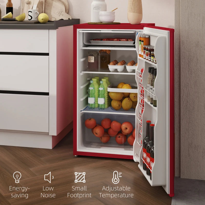 Compact Refrigerator, Mini Fridge with Freezer, Adjustable Shelf, Mechanical Thermostat and Reversible Door, Red