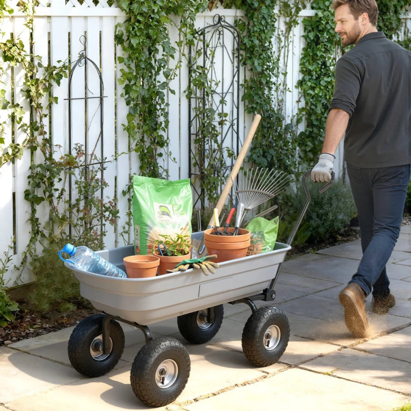 Steel Garden Cart with Handle and 10" Pneumatic Tires, Utility Wagon Cart for Garden Patio Lawn, 551lbs Capacity, Grey