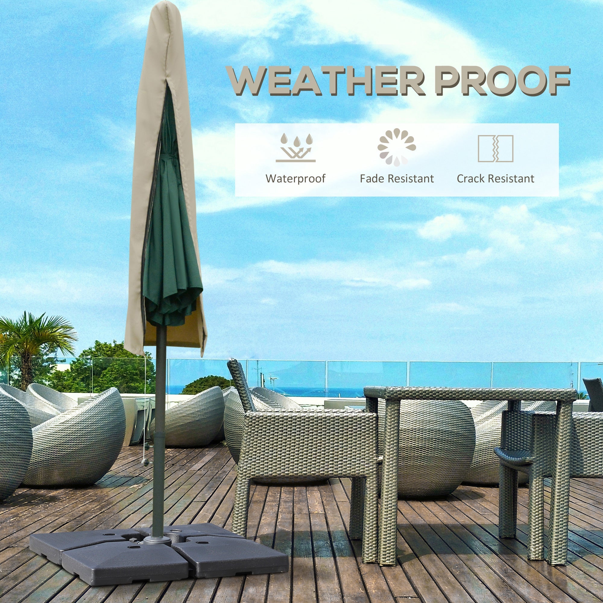 Outsunny Garden Parasol Cover, Outdoor Cantilever Umbrella Cover with Zipper, Khaki 