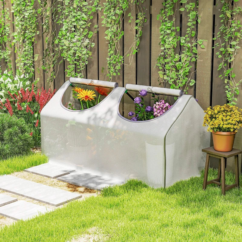 Portable Mini Tunnel Greenhouse Garden Warm House with 2 Windows Steel Frame PE Cover, 47" x 24" x 24", White