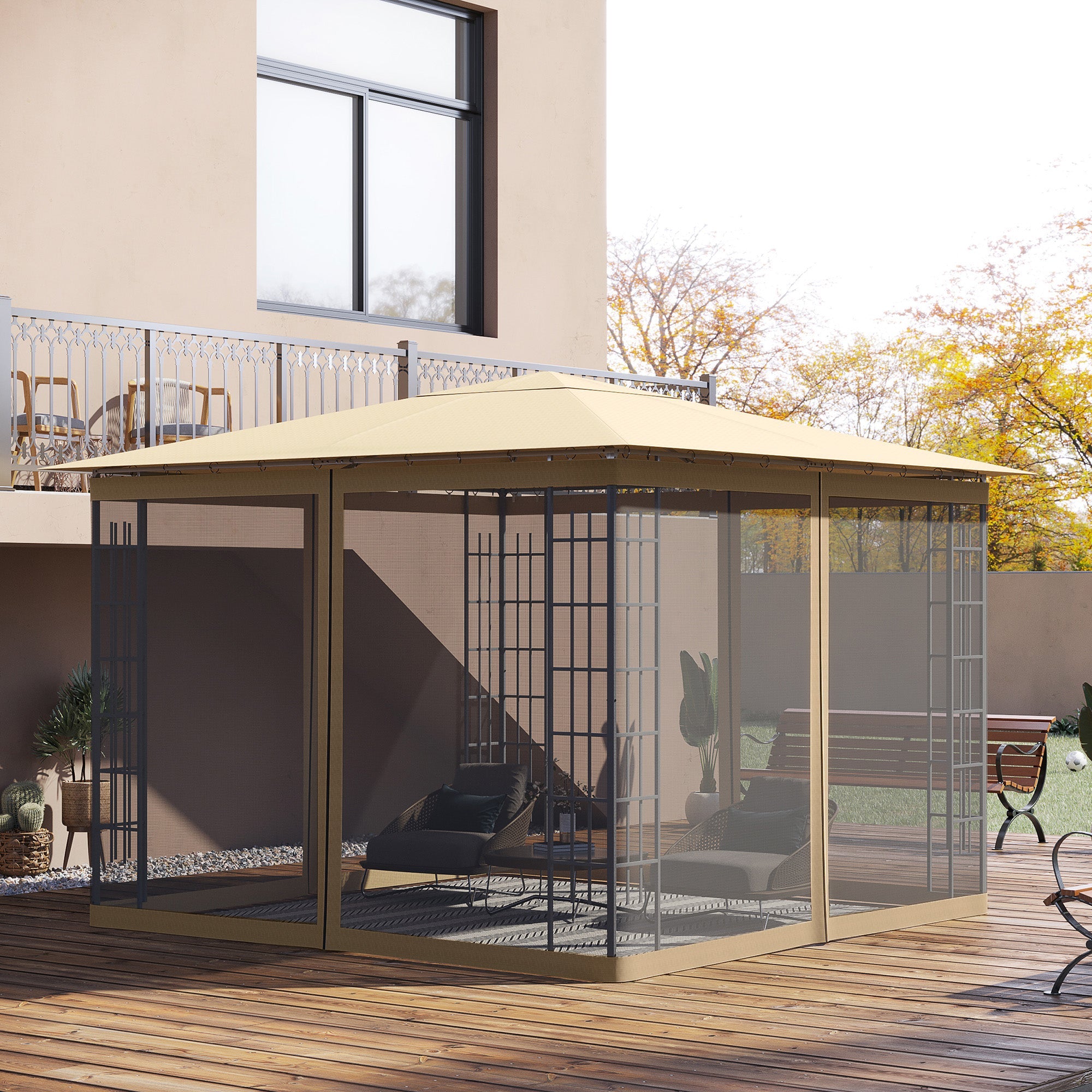 Outsunny Gazebo Mosquito Netting 10'x10' Black Screen Walls for Canopy with Zippers 