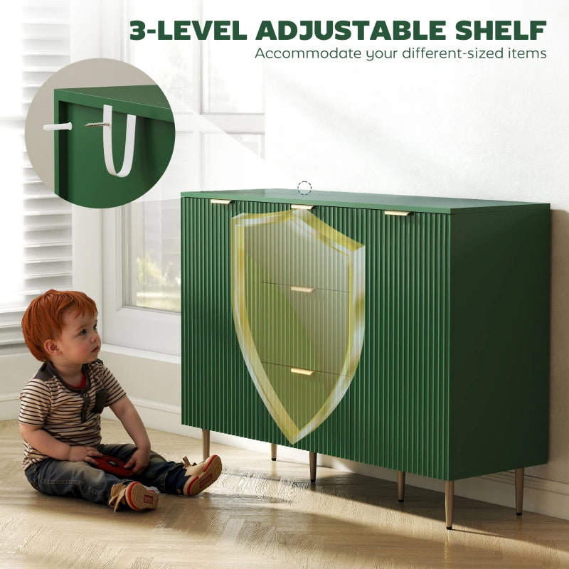 Modern Kitchen Storage Cabinet, Sideboard Buffet Cabinet w/ 3 Drawers and Adjustable Shelves for Kitchen Hallway, Green