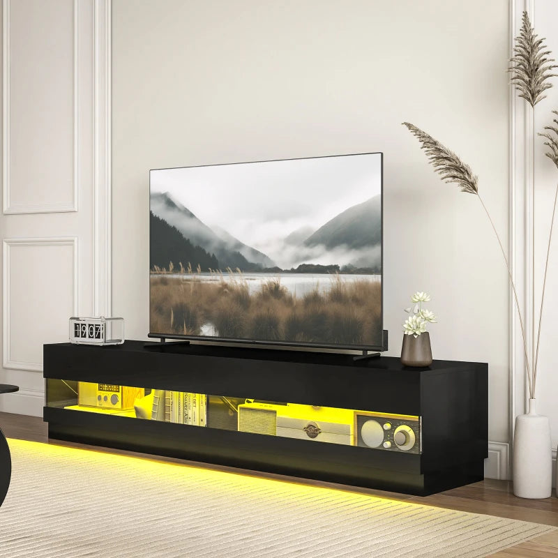 Lighted TV Stand for TVs up to 75", TV Cabinet with Storage for Living Room, High Gloss Black