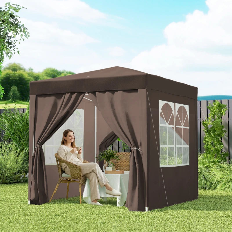 6.6'x6.6' Pop Up Canopy Tent with Sidewalls, Instant Sun Shelter Camping Gazebo with Carry Bag, Coffee