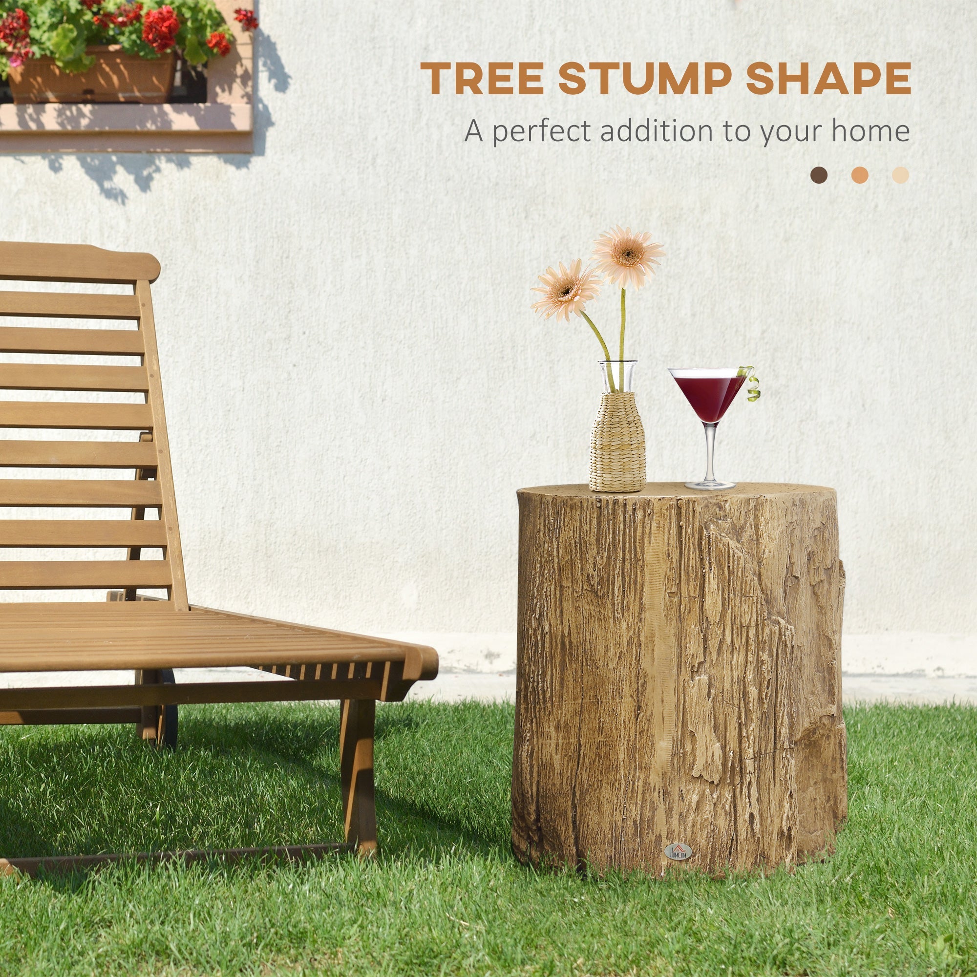 HOMCOM Natural Tree Stump Table: Decorative Round Wood Grain End Table for Indoor and Outdoor, Natural Finish 