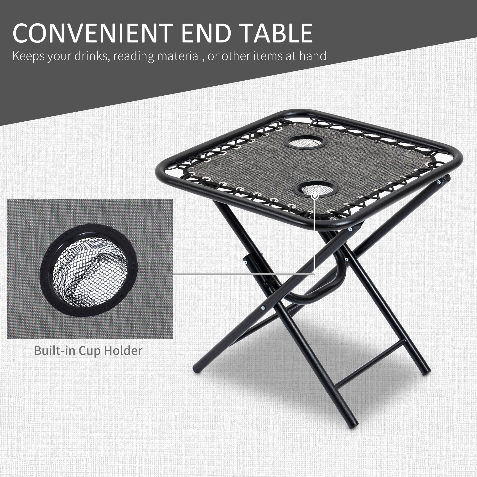 Outsunny Zero Gravity Chair Set of 2 Patio Chair with Side Table Cupholders and Pillows for Pool, Backyard, Lawn, Beach, Grey 