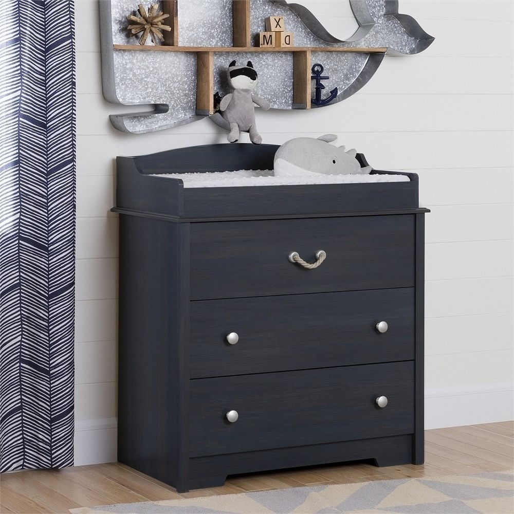 Nautical Nursery 3 Drawer Rope Handle Baby Changing Table in Dark Blue - Free Shipping