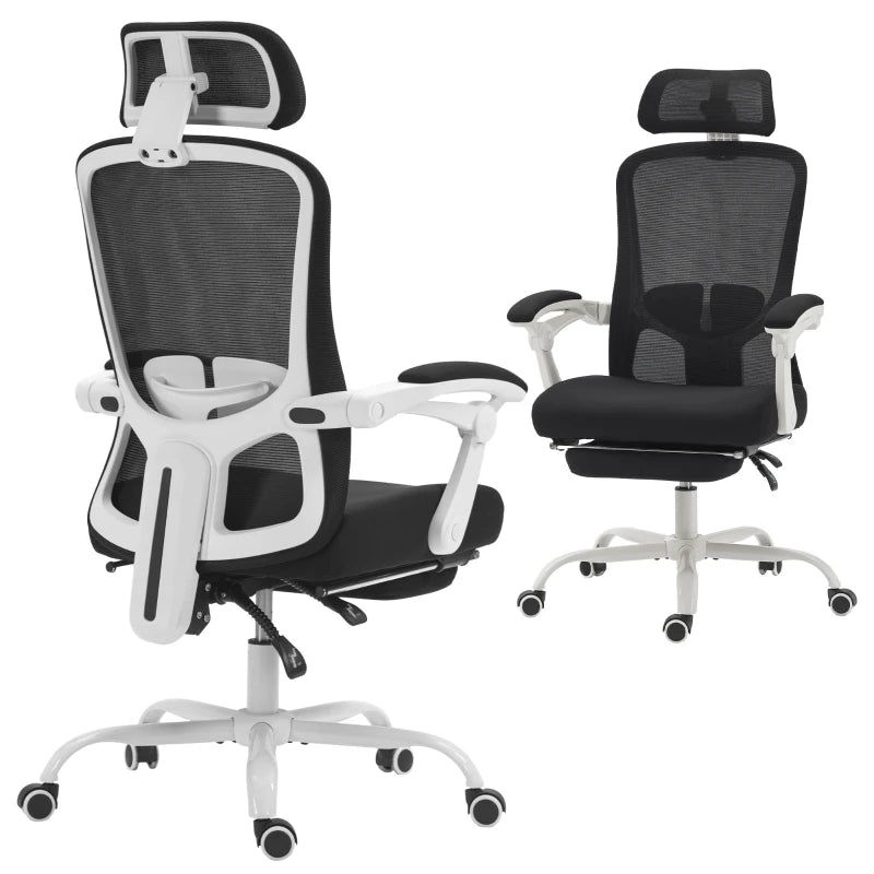 Ergonomic Office Chair, Mesh Reclining Desk Chair with Adjustable Lumbar Support, Headrest, Black
