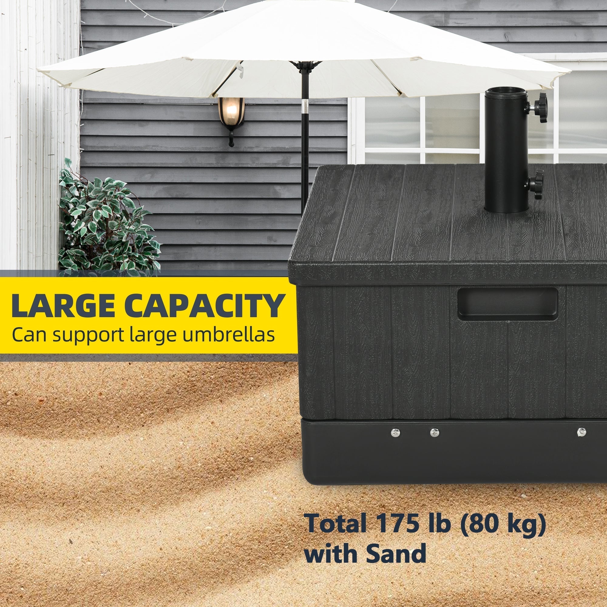 Outsunny 3-in-1 Patio Umbrella Base with Wheels, Side Table & Planter, 175lbs, Heavy-Duty, Black 