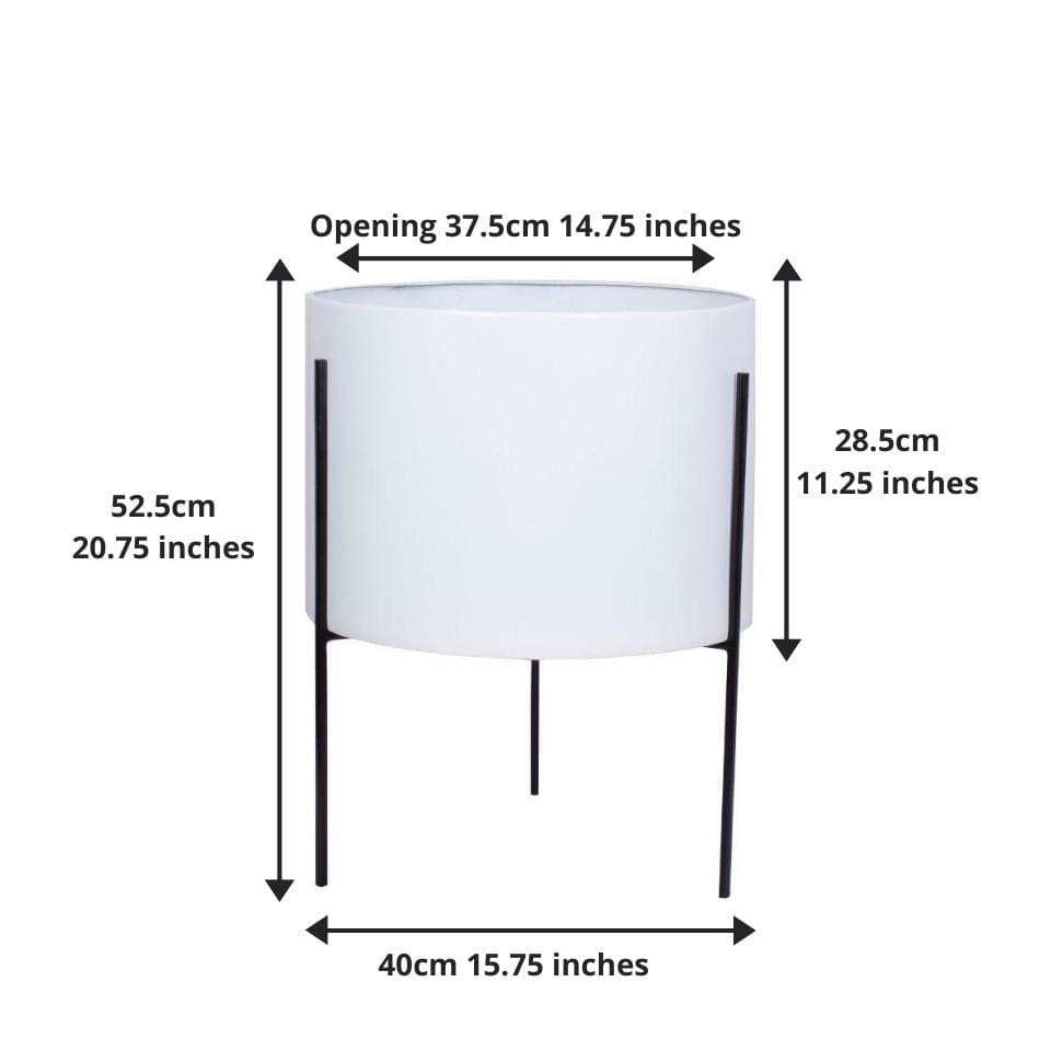 Noe - White Mid-Century Planter With Black Metal Stand 