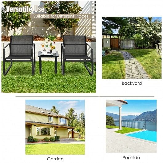 3 Pieces Patio Bistro Furniture Set with Glass Top Table Garden Deck-Black - Free Shipping 