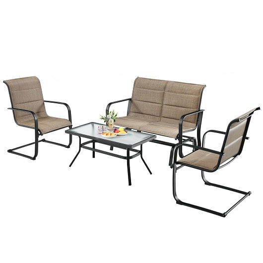 4 Pieces Outdoor Patio Furniture Set with Padded Glider Loveseat and Coffee Table-Brown - Free Shipping