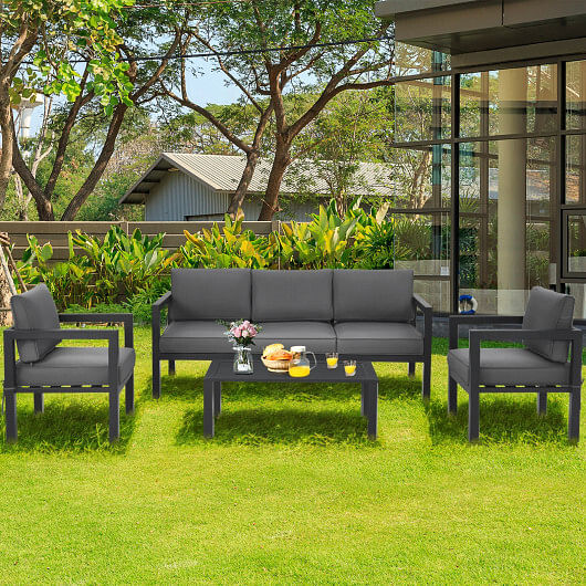 4 Pieces Outdoor Furniture Set for Backyard and Poolside-Gray - Free Shipping