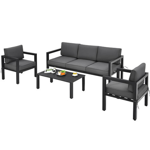 4 Pieces Outdoor Furniture Set for Backyard and Poolside-Gray - Free Shipping