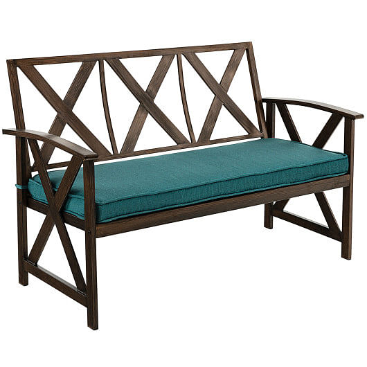 Outdoor Garden Bench with Detachable Sponge-Padded Cushion-Brown - Free Shipping 