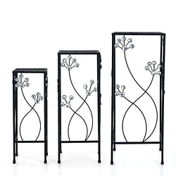 3 Pieces Flower Pots Display Rack with Vines and Crystal Floral Accents Square-Black - Free Shipping 
