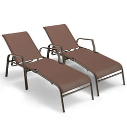 2 Pieces Patio Folding Chaise Lounge Chair Set with Adjustable Back-Brown - Free Shipping 