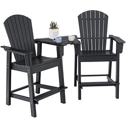 2 Pieces HDPE Tall Adirondack Chair with Middle Connecting Tray-Black - Free Shipping