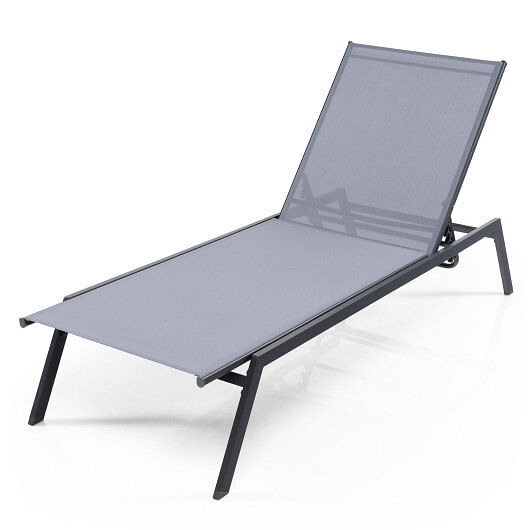 Outdoor Adjustable Chaise Lounge Chair with Lay Flat Position and Quick-Drying Fabric - Free Shipping