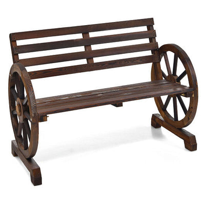 2-Person Outdoor Wooden Wagon Wheel Garden Bench-Brown - Free Shipping 