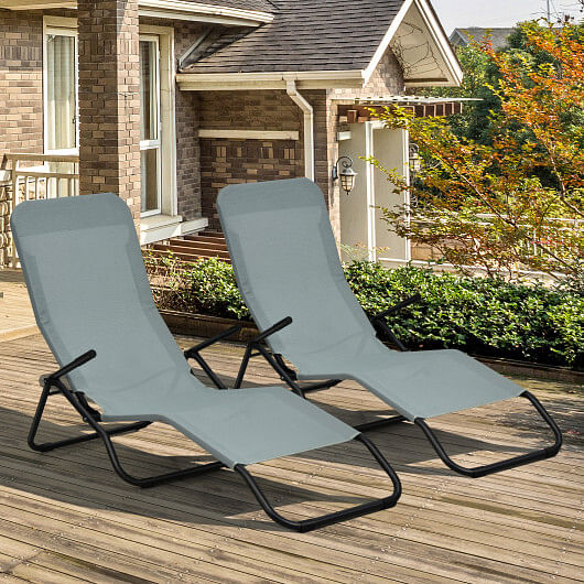 2 Pieces Folding Portable Patio Chaise Lounger with Rocking Design-Light Green - Free Shipping 