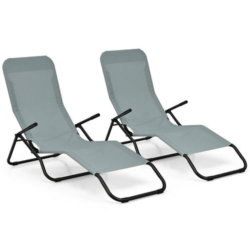 2 Pieces Folding Portable Patio Chaise Lounger with Rocking Design-Light Green - Free Shipping 