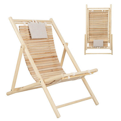 Solid Fir Wood Lounge Chair with 3-Level Adjustable Backrest and Soft Padded Headrest-Natural - Free Shipping 