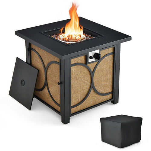 28 Inch 50000 BTU Outdoor Square Fire Pit Table with Cover - Free Shipping 