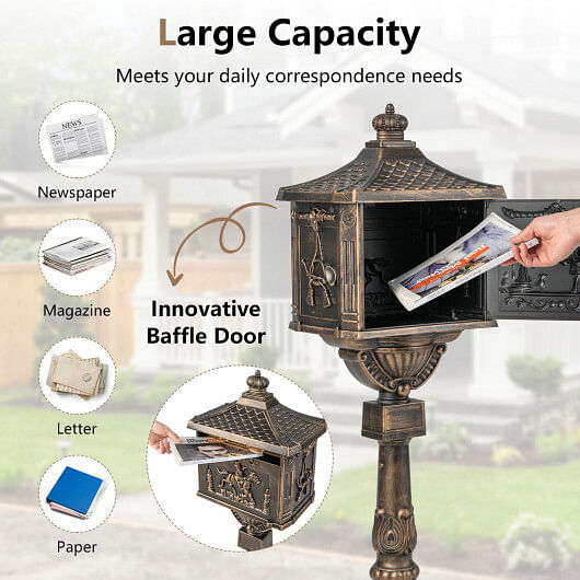 Retro Cast Aluminum Mailbox Security Postal Letter Box with Baffle Door-White - Free Shipping 