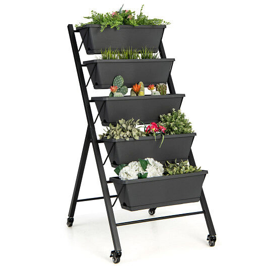 5-Tier Vertical Raised Garden Bed with Wheels and Container Boxes - Free Shipping 