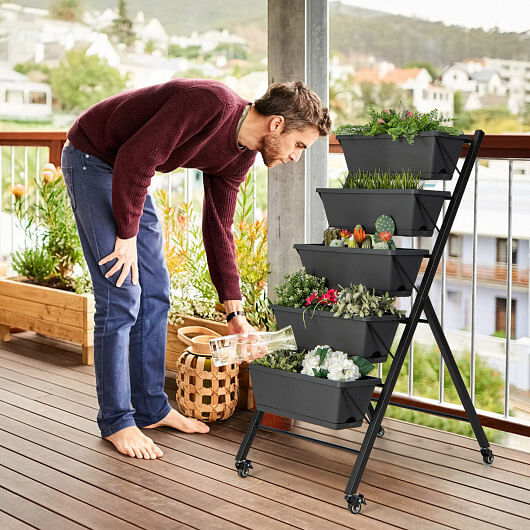 5-Tier Vertical Raised Garden Bed with Wheels and Container Boxes - Free Shipping 