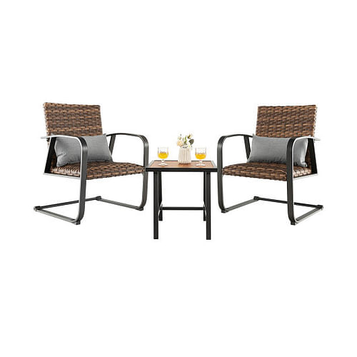 3 Pieces Patio Rattan Conversation Set with Quick Dry Lumbar Pillows - Free Shipping 