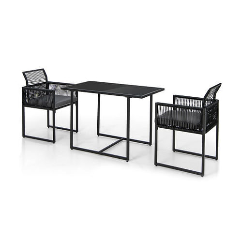 3 Pieces Outdoor Dining Set with Folding Backrest and Seat Cushions-Black - Free Shipping