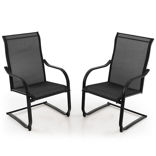 2 Pieces C-Spring Motion Patio Dining Chairs with Breathable Fabric-Brown - Free Shipping 