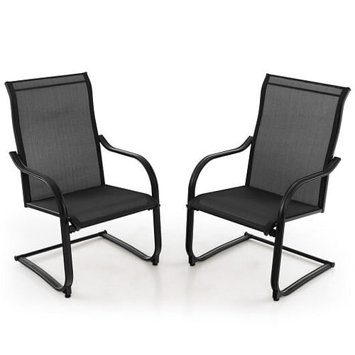 2 Pieces C-Spring Motion Patio Dining Chairs with Breathable Fabric-Brown - Free Shipping 
