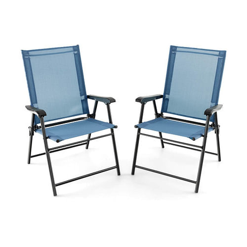 2 Set of Patio Dining Chair with Armrests and Metal Frame-Blue - Free Shipping 