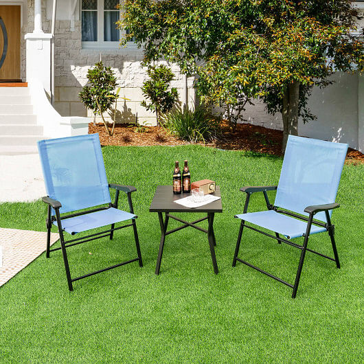 2 Set of Patio Dining Chair with Armrests and Metal Frame-Blue - Free Shipping 