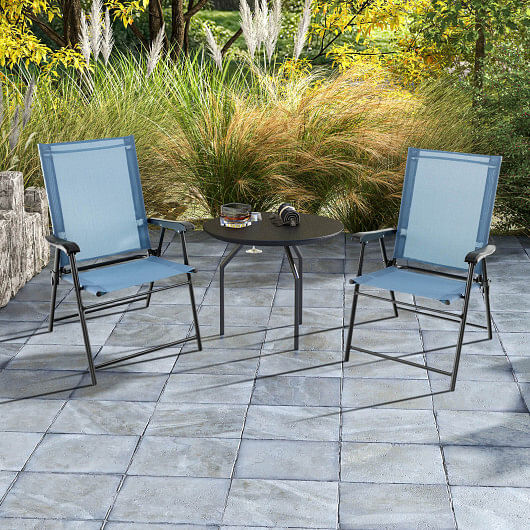 2 Set of Patio Dining Chair with Armrests and Metal Frame-Blue - Free Shipping 