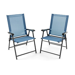 2 Set of Patio Dining Chair with Armrests and Metal Frame-Blue - Free Shipping 