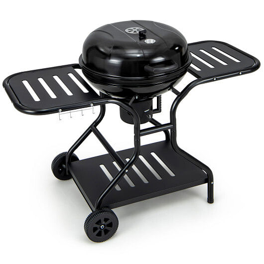 22 Inches 2 Layer Racks Barbecue Grill with Wheels for Outdoor Camping-Black - Free Shipping 
