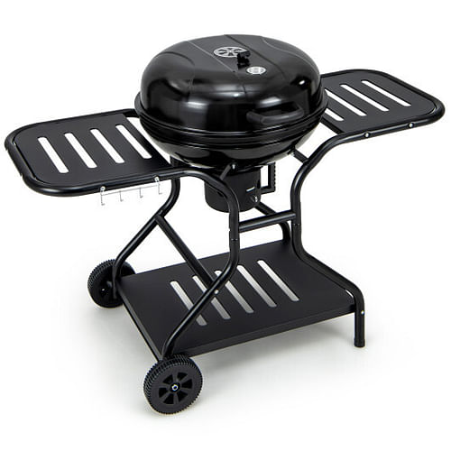 22 Inches 2 Layer Racks Barbecue Grill with Wheels for Outdoor Camping-Black - Free Shipping 