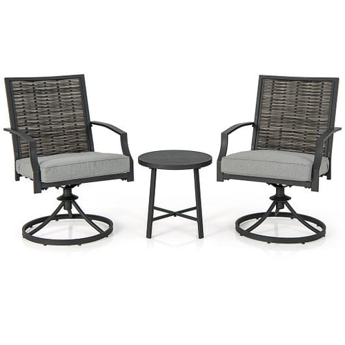 3 Piece Patio Swivel Chair Set with Soft Seat Cushions for Backyard - Free Shipping