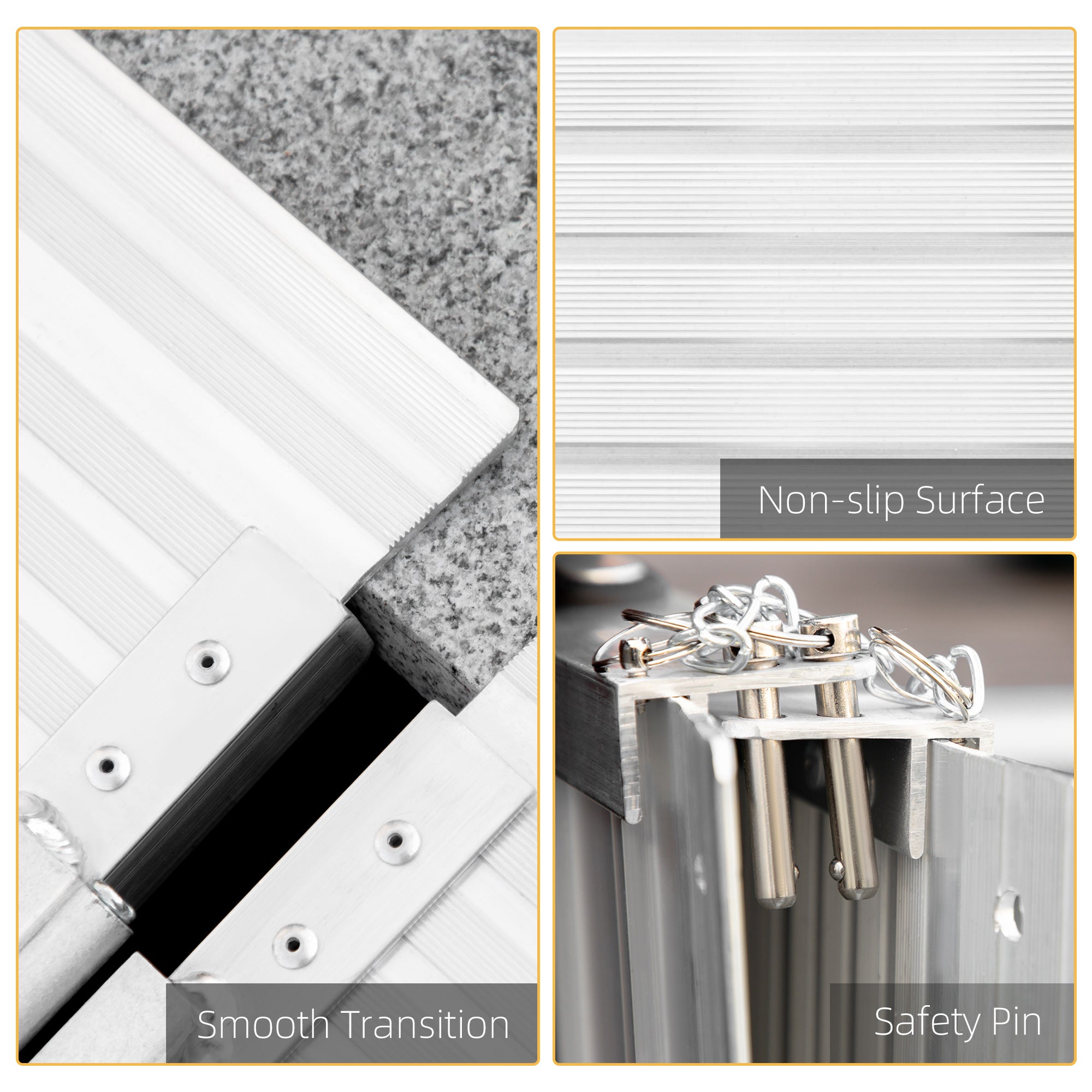 HOMCOM Textured Aluminum Folding Wheelchair Ramp, Portable Threshold Ramp 2', for Scooter Steps Home Stairs Doorways 