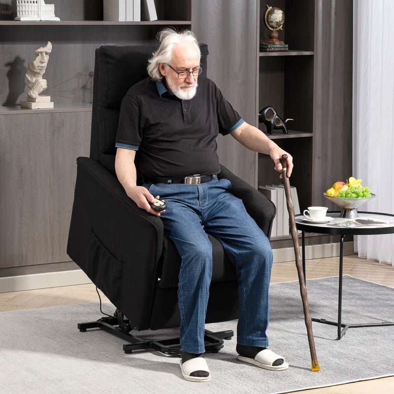 Lift Chair for Elderly, Power Chair Recliner with Remote Control, Side Pockets for Living Room, Black