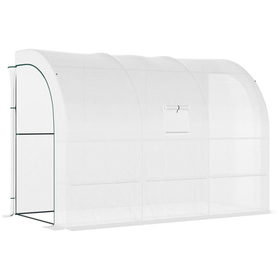 Outsunny 10'x5'x7' Walk-In Lean-To Greenhouse Outdoor Garden with Windows Doors 3-Tier 6 Shelves White 